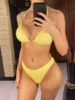 Wrinkled Halter Bikini Women Swimwear Female Swimsuit Two-pieces Bikini set Brazilian High Cut Bather Bathing Suit Swim V6209 4