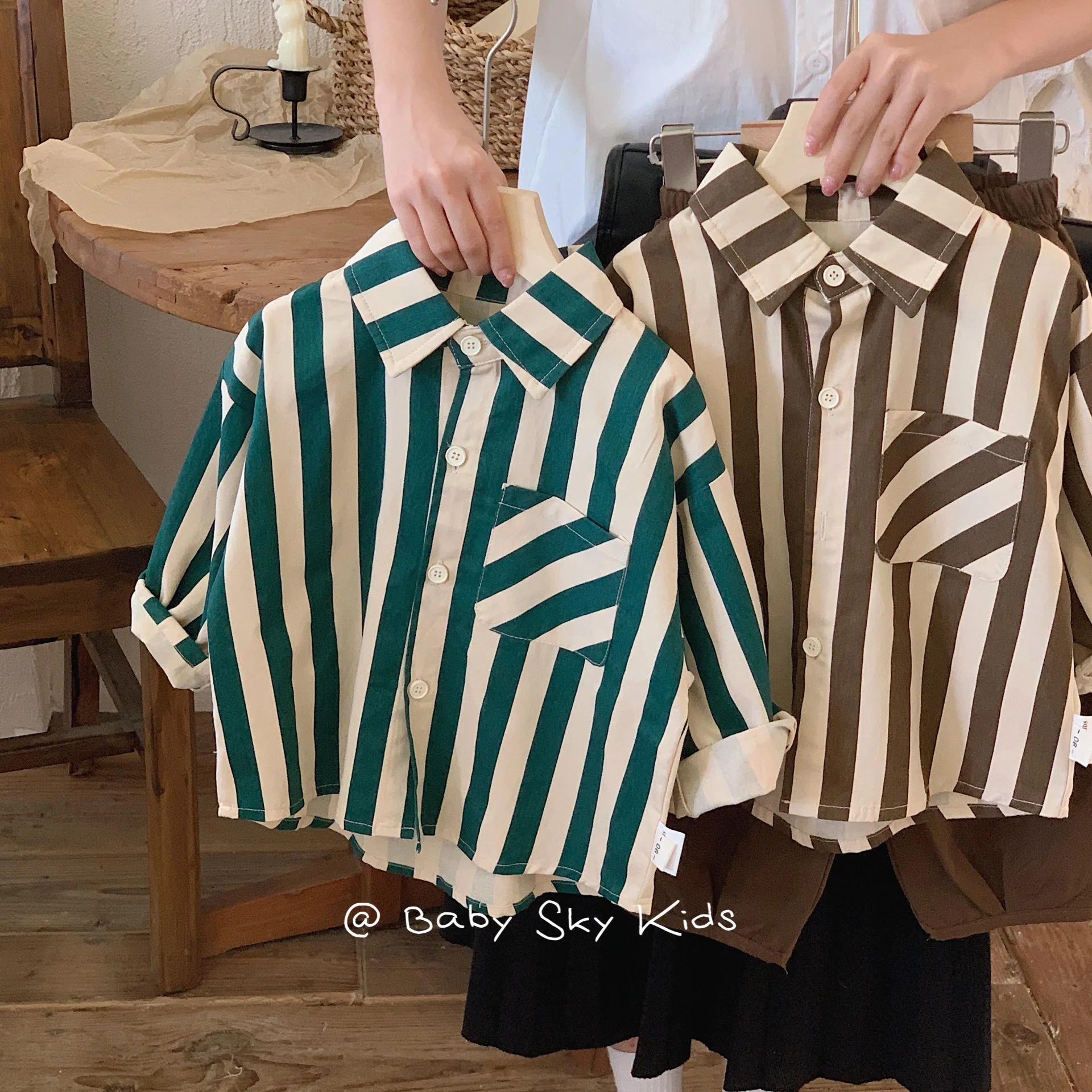 

Children's Shirt 2023 Autumn Men's Children Korean Vertical Stripes Casual Shirt Fashion