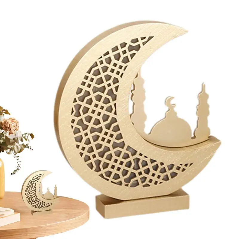 

Eid LED Wooden Lamp Ramadan Kareem Moon Star Lanterns reusable Moon Night Lamp table Ornaments Islamic Muslim Party Decor