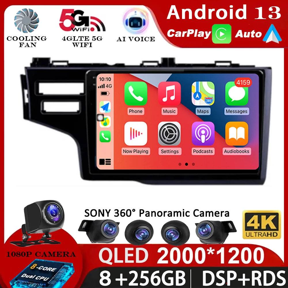 

Android 13 Car Radio Carplay Auto GPS For Honda Jazz 3 2015 - 2020 Fit 3 GP GK 2013-2020 QLED Multimedia Video Player Navigation