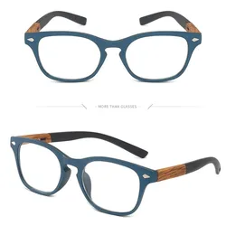 Vintage Retro Round Full Frame Wooden Unisex Reading Eyewear - +400 (Blue)