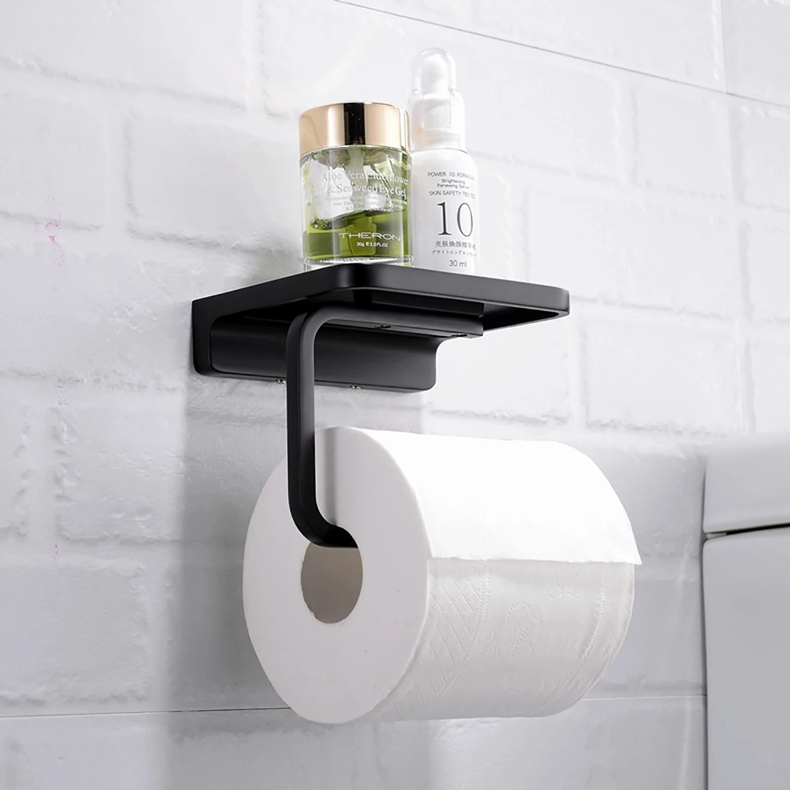 Black Toilet Paper Holder Wall-Mounted Paper Roll Holder Storage Tray Toilet Organizer Phone Stand Bathroom Accessories for paper towel holder toilet paper holder toilet paper rack toilet roll holder