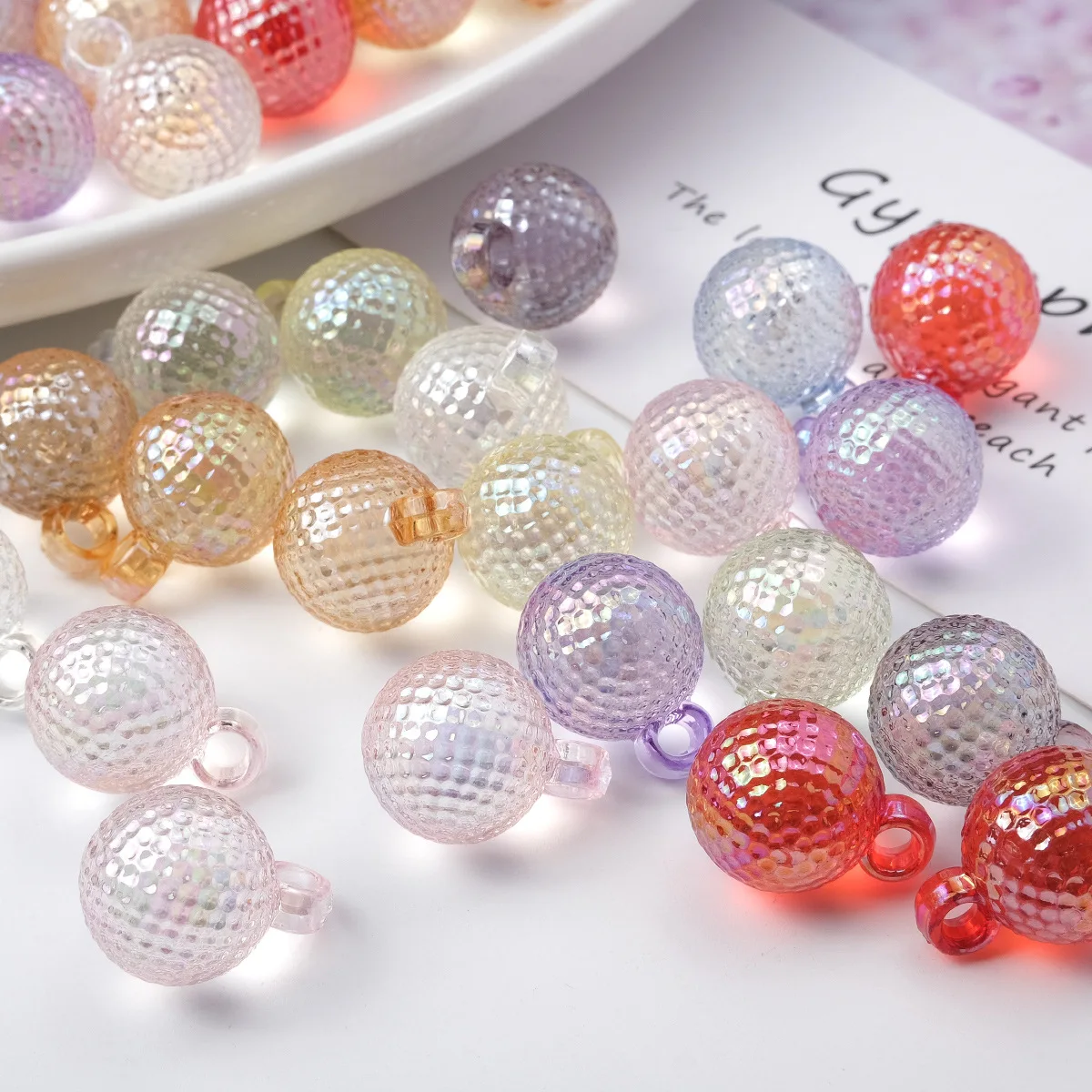 

DIY Jewelry Findings 16mm Transparent AB Colors Round Berry Ball Charms Necklace Pendants Fit Ornament Accessory Material Decor