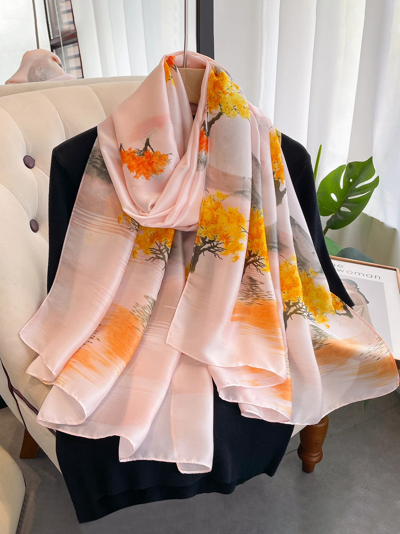 180*90cm Luxury Brand Women Summer Silk Scarves Shawl Lady Wrap Soft Female Europe Designer Beach Bandanna 2024 New 4