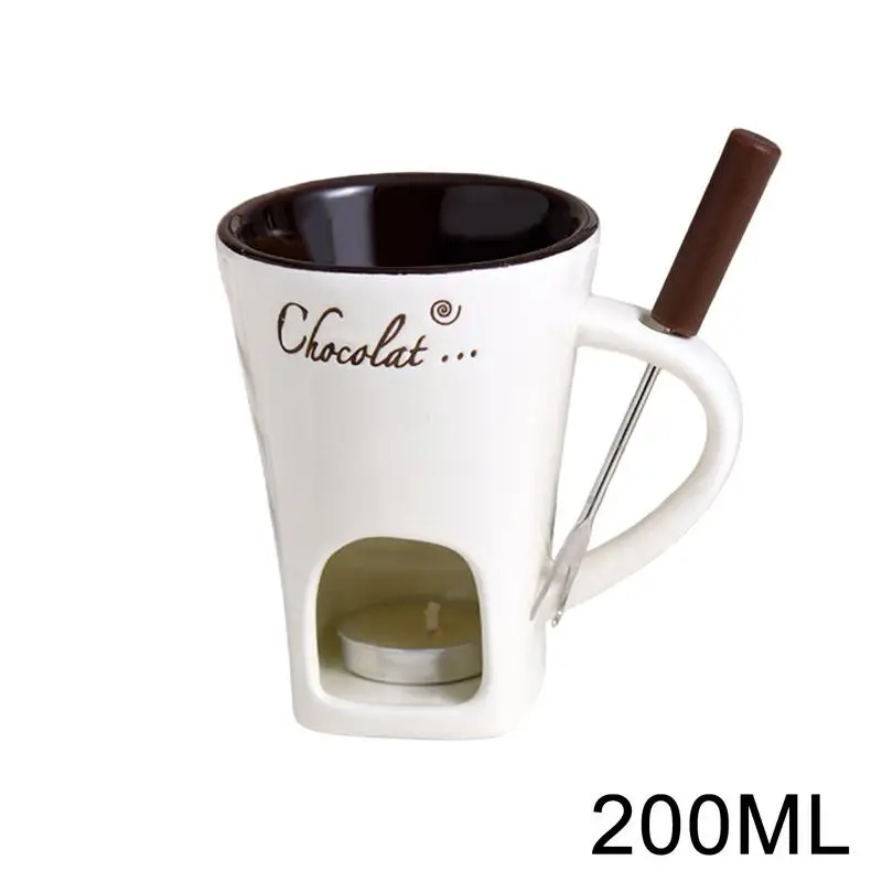 200ml Chocolate Fondue Mug 3 Pieces Ceramic Tea Candle Fondue Set Butter Warmer Heating Tea Light Melting Pot For Candy Caramel