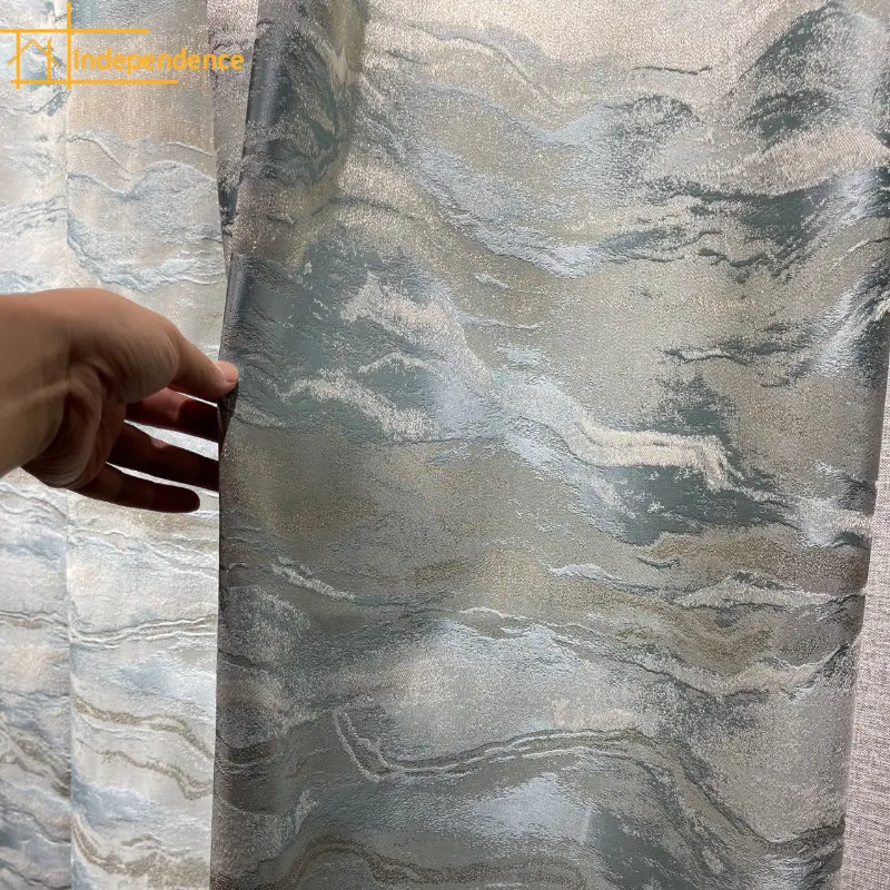 

Новый китайский пейзаж, золотая нить, окрашенный в пряжку жаккард, роскошные мраморные шторы Yunshan для гостиной, столовой, спальни