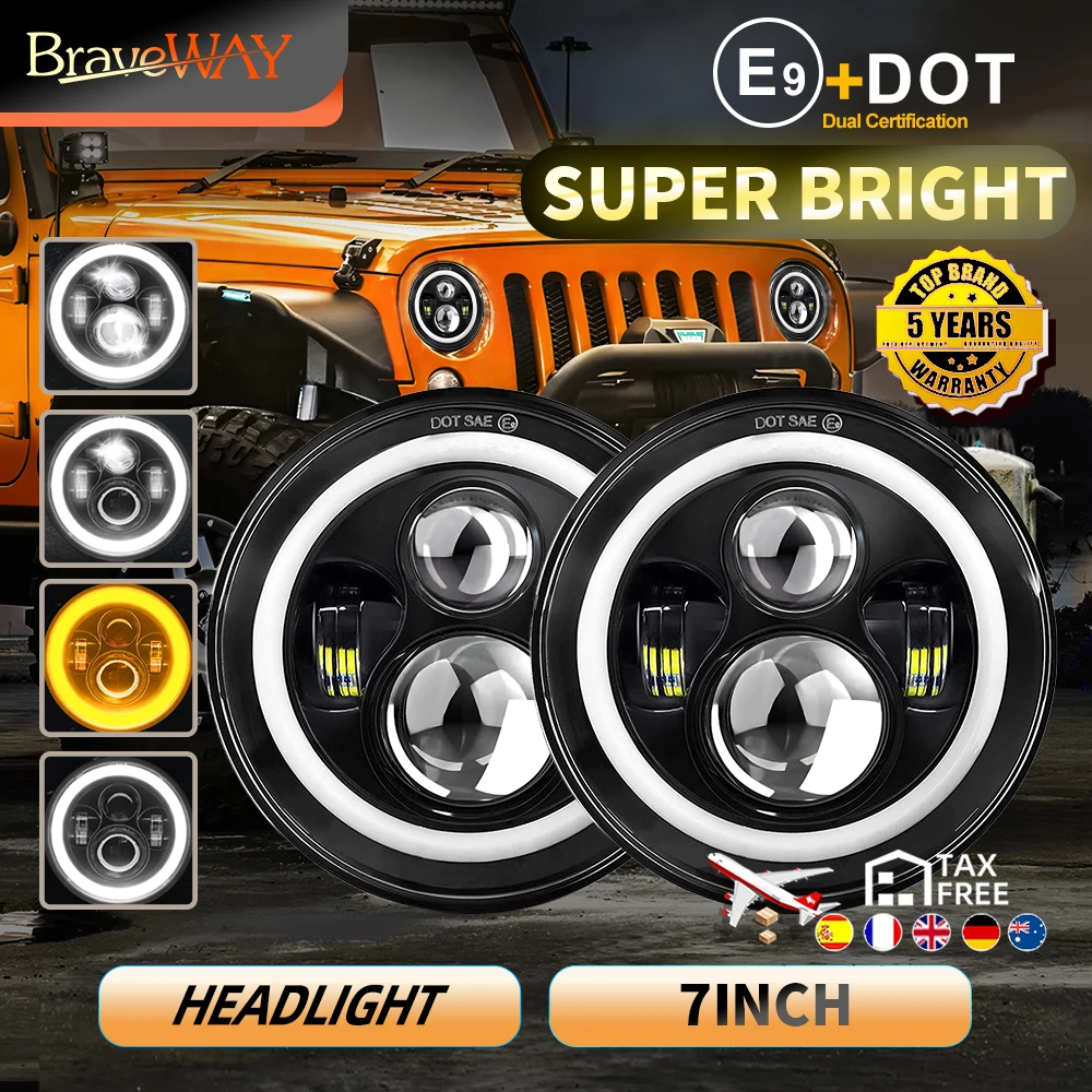 Braveway 7 Pouces Moto Phare Led Salutbas E9 Drl Clignotant 7 Phare 