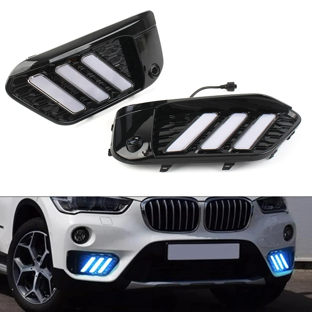 

Car LED DRL Dynamic Daytime Running Light Turn Signal Lamp White+Yellow+Blue 3Colors For BMW X1 F48 F49 2015 2016 2017 2018 2019