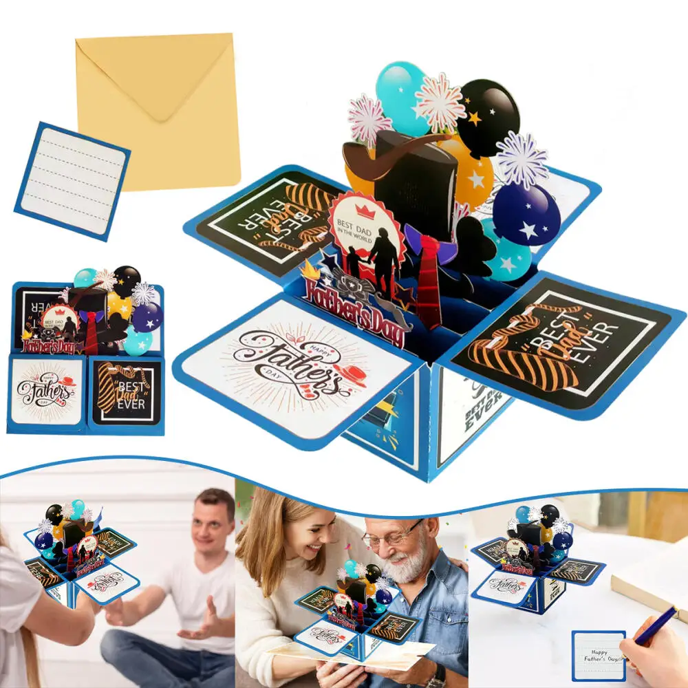 1 piece Fathers Day Card Father's Day Toolbox Pop Up Card 3d Pop Up Greeting for Father's Love Husband Brother