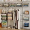 6 Tier Closet Hanging Organizer, Clothes Shelves with 2 Pair Hooks,5 S Hooks, Wire Storage Basket Bins, for Clothing Sweaters 5
