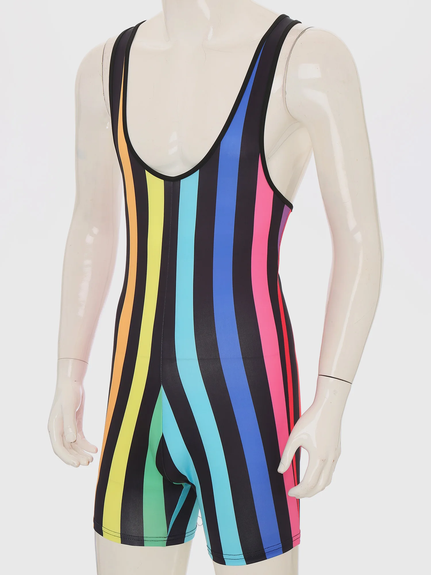 Mens Striped Wrestling Singlet Sleeveless Slim Fit Boxer Shorts Workout Bodysuit for Fitness Gym Sports Gymnastics Leotard
