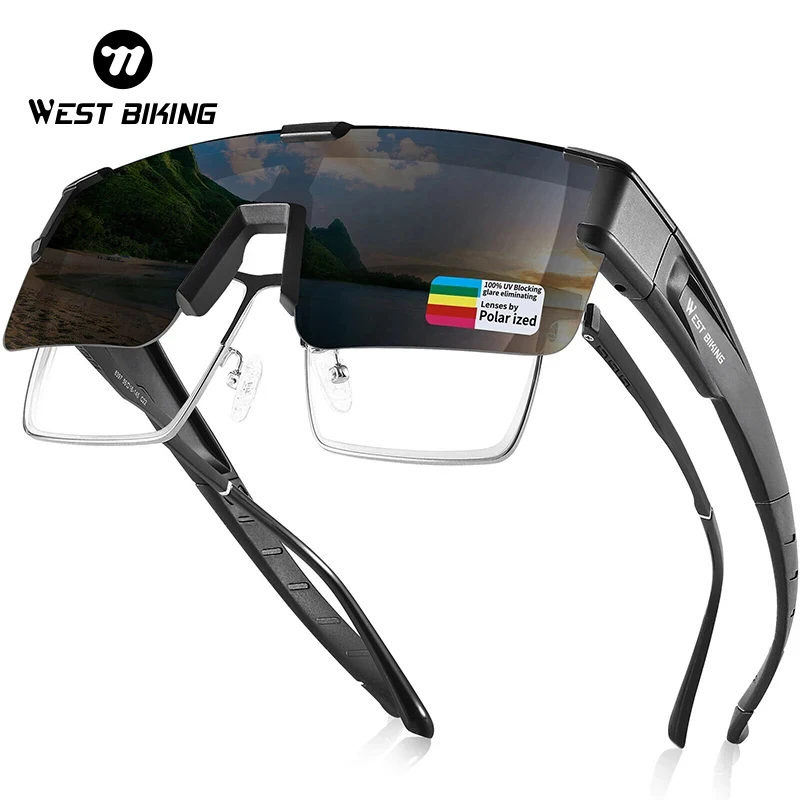 Sun Glasses WEST BIKING Fit Over Myopia Glasses Cover Polarized UV400 Goggles Outdoor Driving Anti-Glare Photochromic