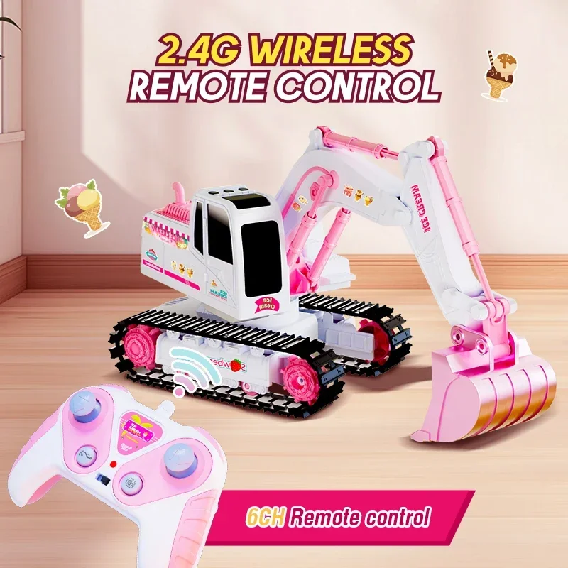 Pink Rc Excavator for Girl Remote Control Digger Construction Truck Car 2.4G 1/24 Engineering Vehicle Electric Toy Kid Girl Gift