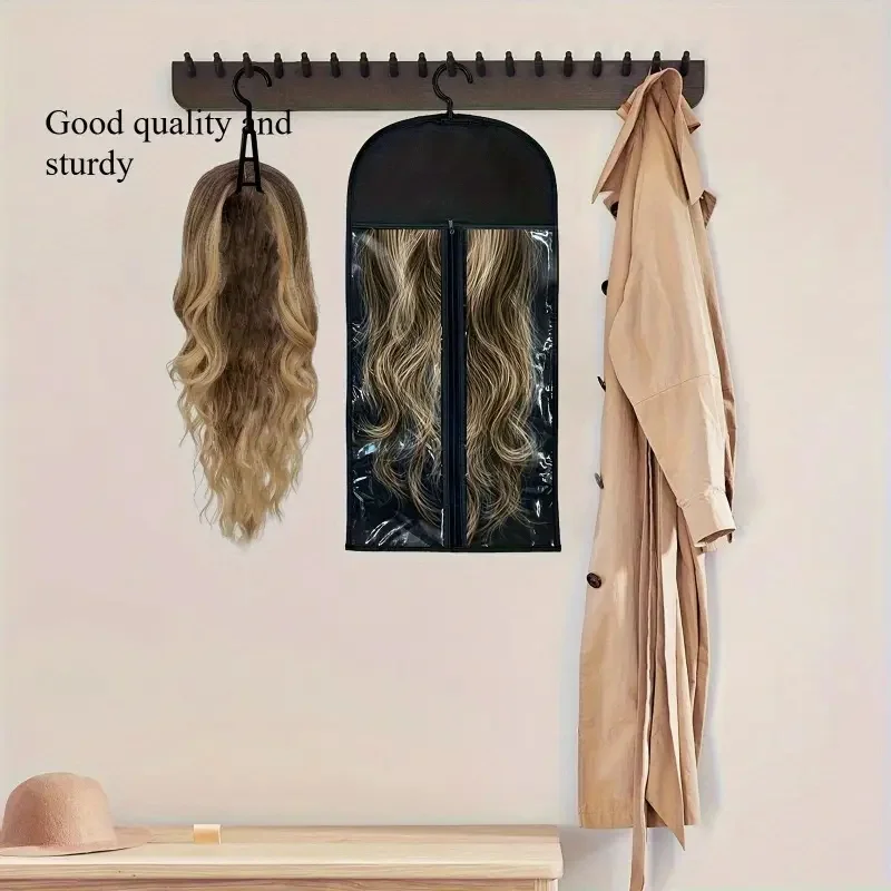 6pcs Long Hair Extensions Storage Bag Non-Woven Dust Proof Wigs Carrier Bags With Plastic Hanger for Carrying aspects
