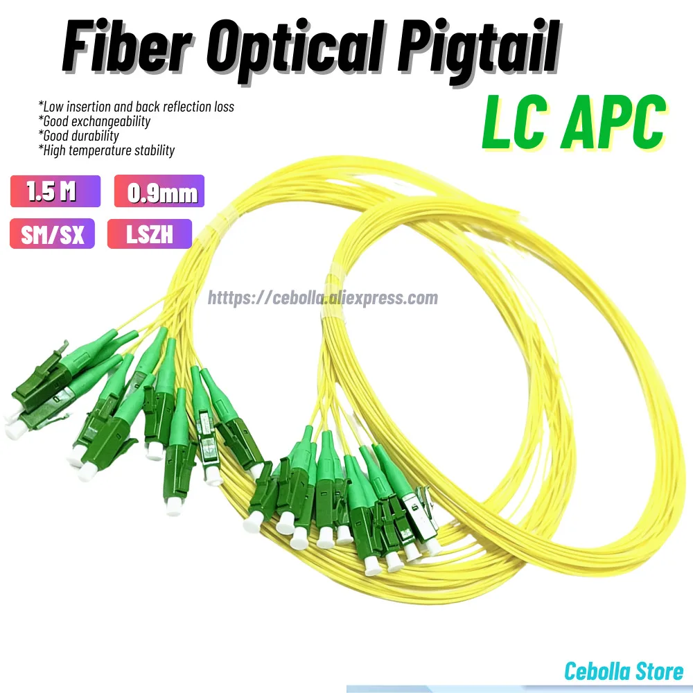 Fiber Optical Pigtail LC/APC Simplex 9/125 Single Mode Fiber Optic Pigtail 0.9MM LSZH Yellow hot sale