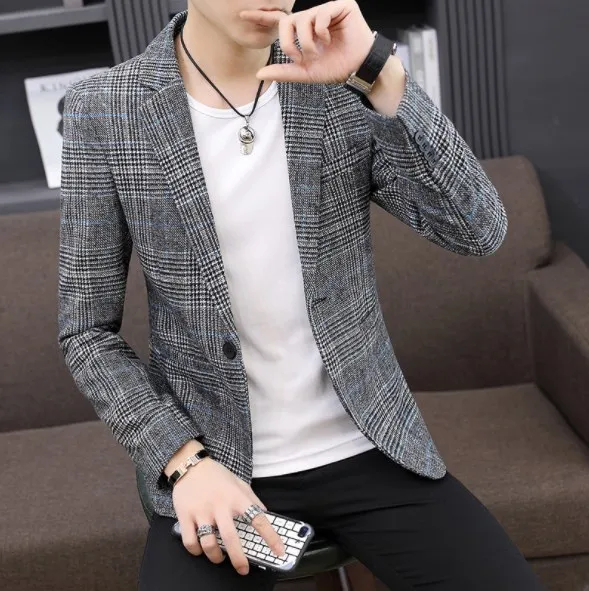 

Korean Style Casual Plaid Blazer Men Mens Long Sleeve Blazers Jacket Homm Spring Autumn Men Striped Blazer Hombre 2019