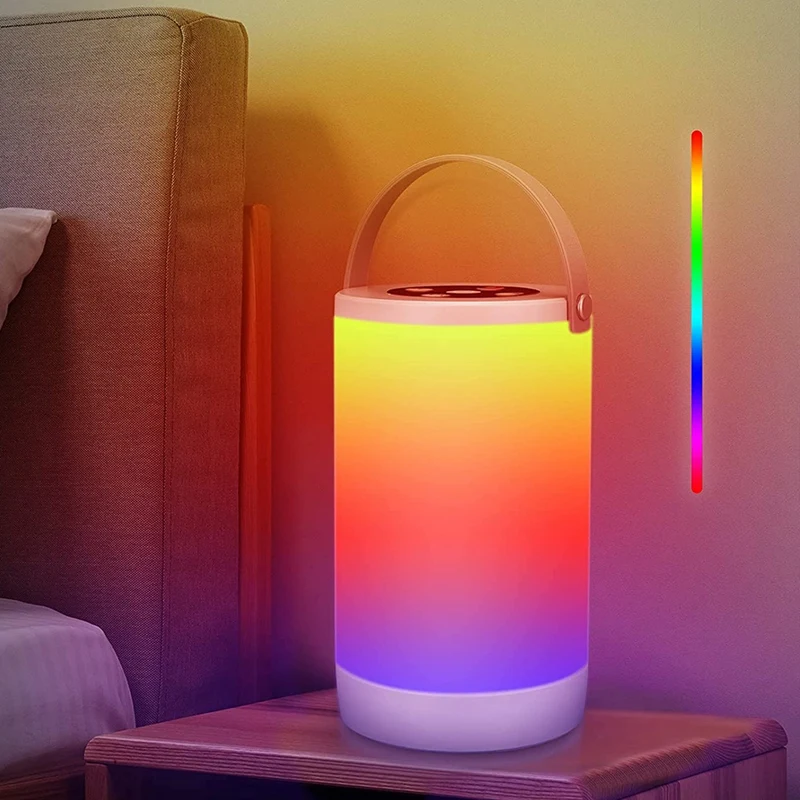 

Portable Table Lamp ,Rechargeable Press Sensor Bedside Lamp With RGB Color Changing Mode & Dimmable Warm White Light