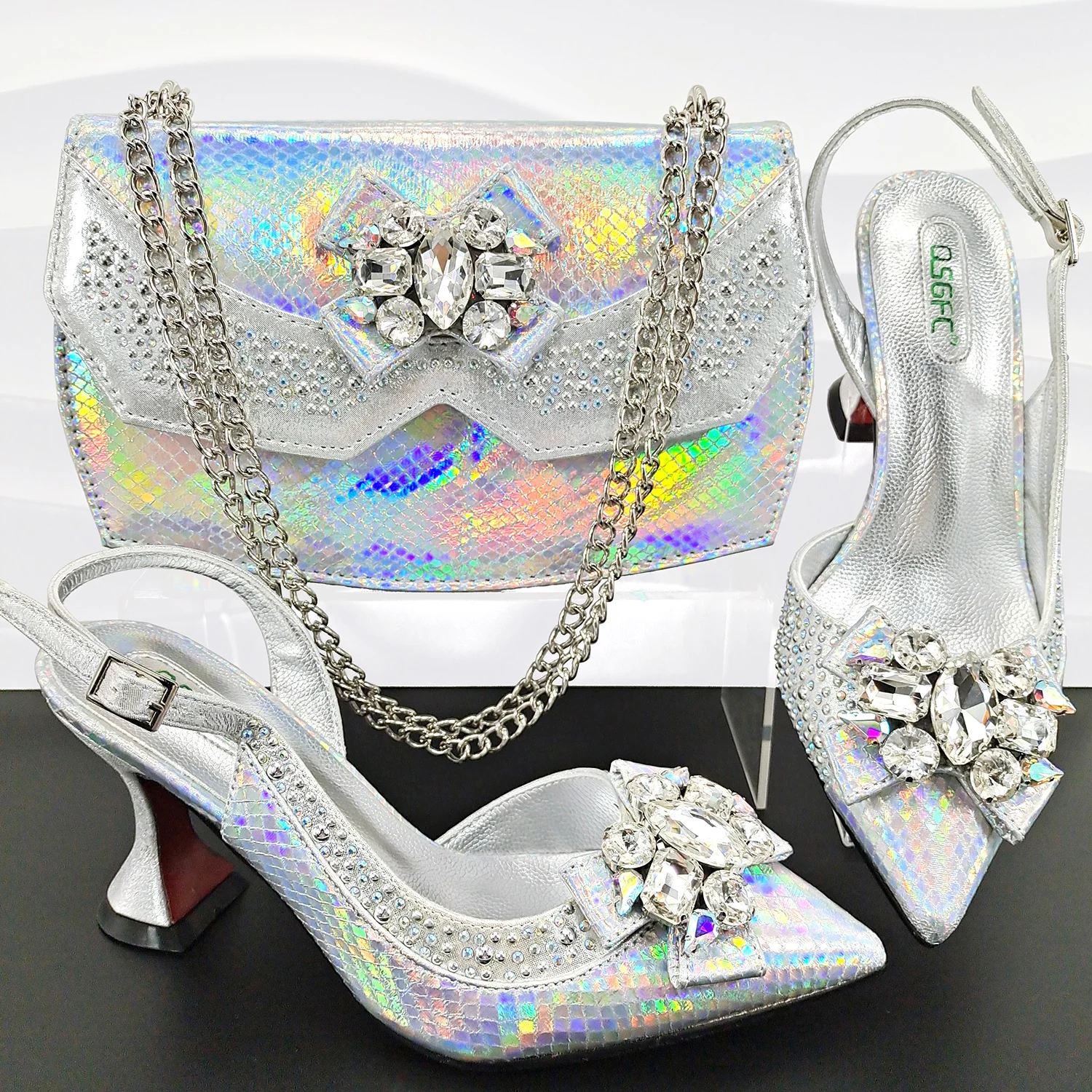 

MEOD Italian Shoe and Bag Set New 2024 Women Shoes and Bag Set In Italy Silver Italian Shoes with Matching Bag !YMM1150