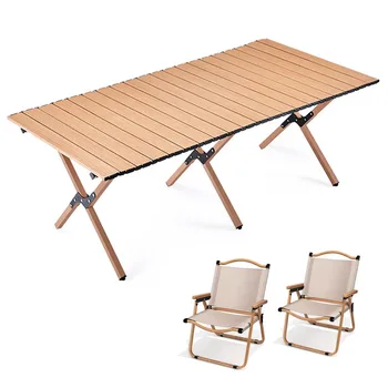 접이식 테이블 의자 탄소 강철 탄소 강철 계란 롤 휴대용 해변 테이블 야외 캠핑 의자 나무 무늬 관광객 점심 테이블 상품 이미지