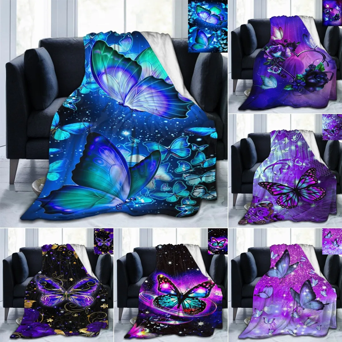 

3D Print Butterfly Blanket Flannel Blanket Bed Throw Blanket Soft Cartoon Printed for Bed Couch Sofa Gift Lightweight King Size