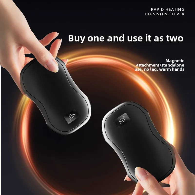 New Magnetic Split Hand Warmer, Two-In-One Hand Warmer, Mini Digital Display USB Charging Hand Warmer Power Bank Warmth