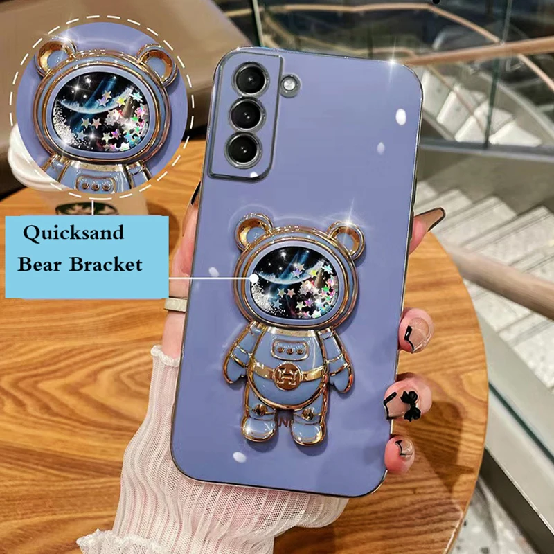Astronaut Space Bear Bracket Plated Phone Case Cover