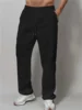 New Trend Simple Solid Color Men's Cotton Casual Drawstring Straight Leg Pants，A Gift For Men 1