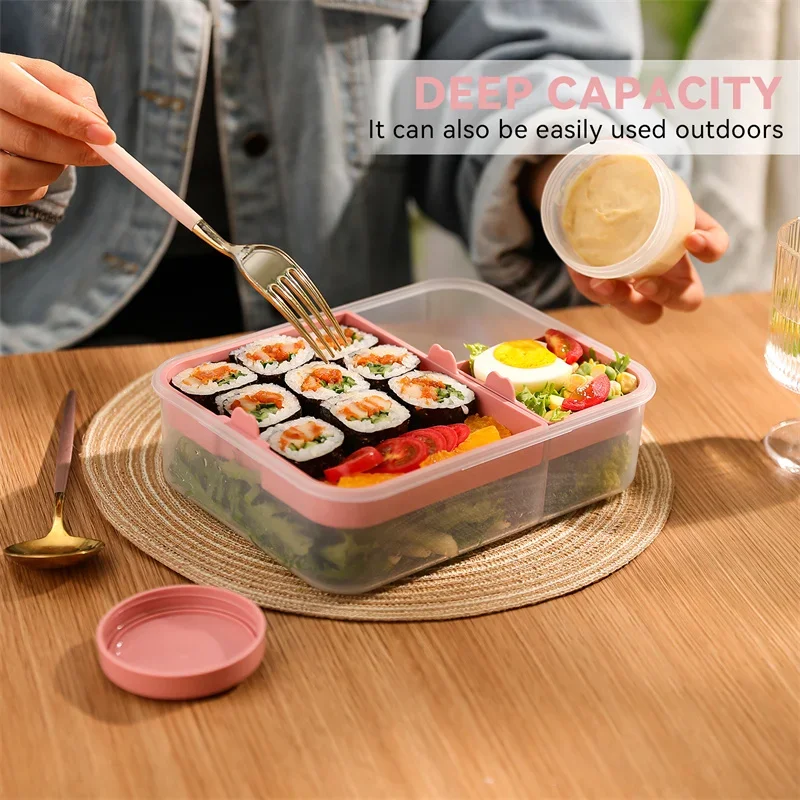 Portable Microwave Lunch Box Double Compartment Food Container