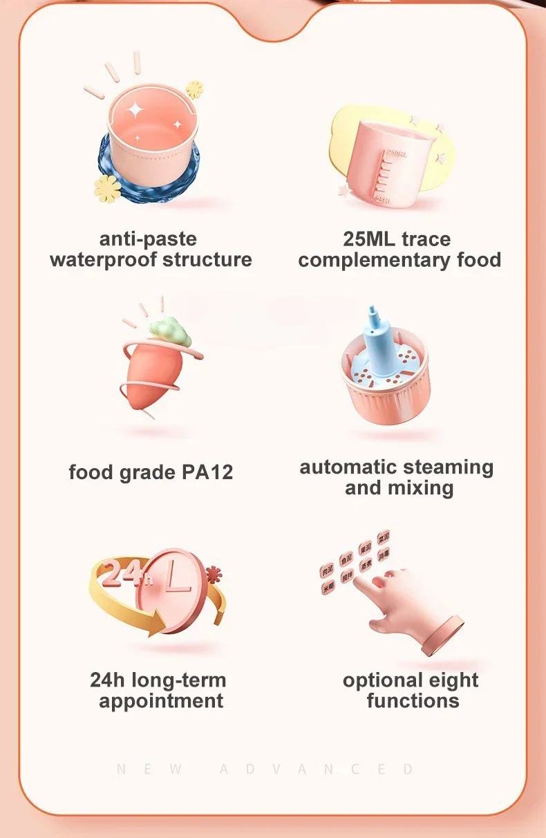 Description Picture 3 of itemMultifunction Baby Food Blender Mixer 250ML Household Baby Food Processor Automatic Steam Cooking Stirring Supplement