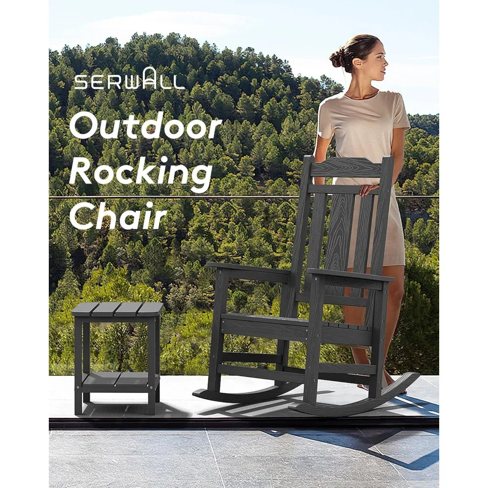 Rocking Chair Set of 2,All Weather Patio Rocking Chairs,Poly Rocking Chair for Adults, Heavy Duty Front Porch Rocker 4