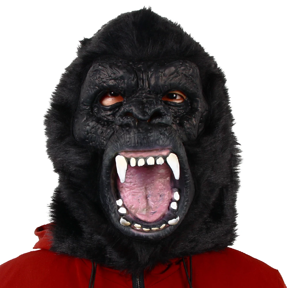 Black Gorilla Mask Fun Latex Animal Costume Accessorio Jungle King Kong Halloween Fancy Dress Puntelli Per Feste