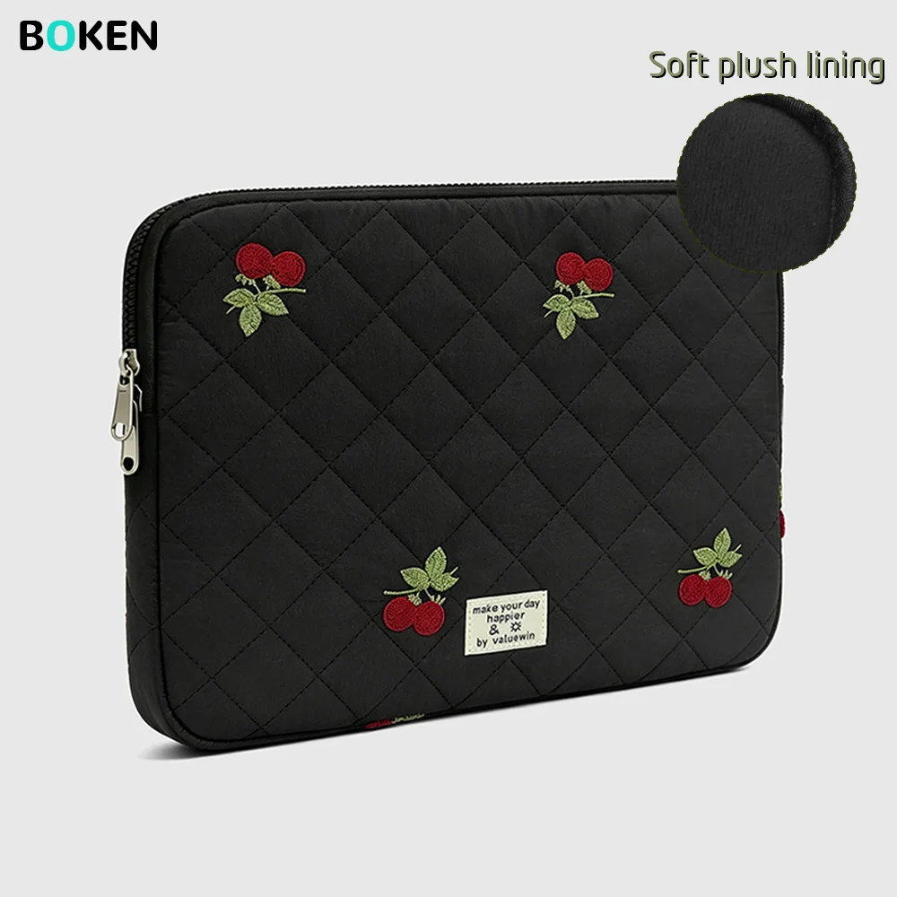 Versatile Plush-Lined Laptop Sleeve with Embroidery