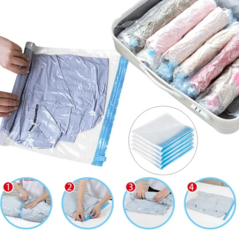 Reusable vacuum bags, travel clothes, rollable air, compressed storage