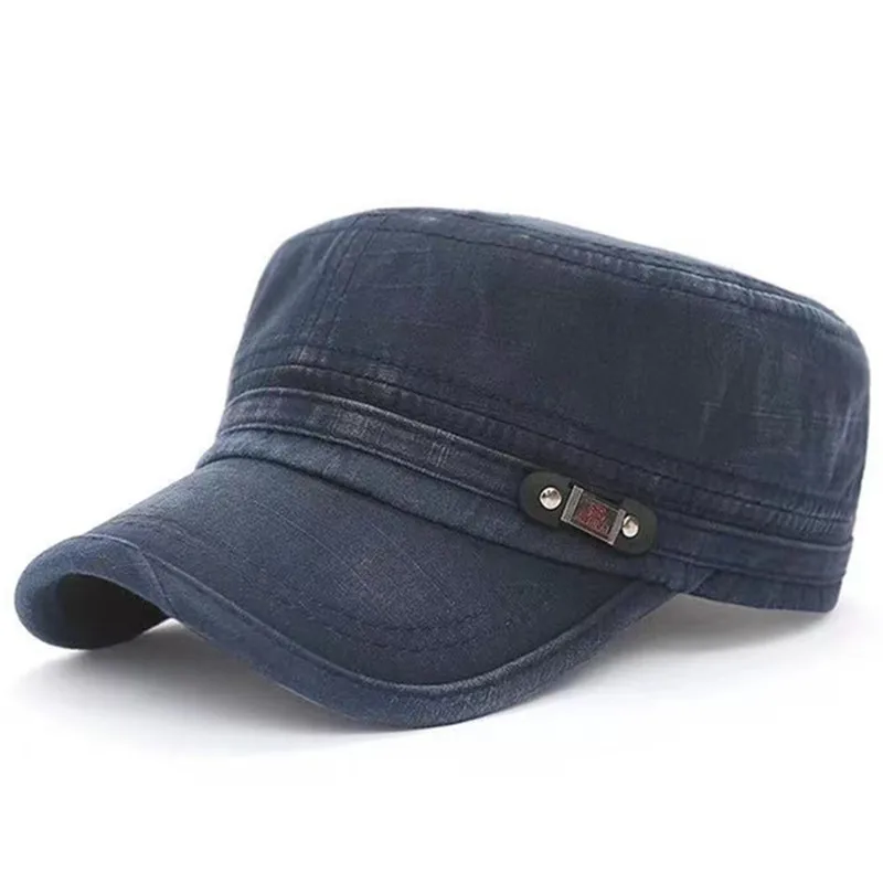 Military Cap Washed Cotton Flat Top Adjustable Outdoor Fisherman Cap for Men Women