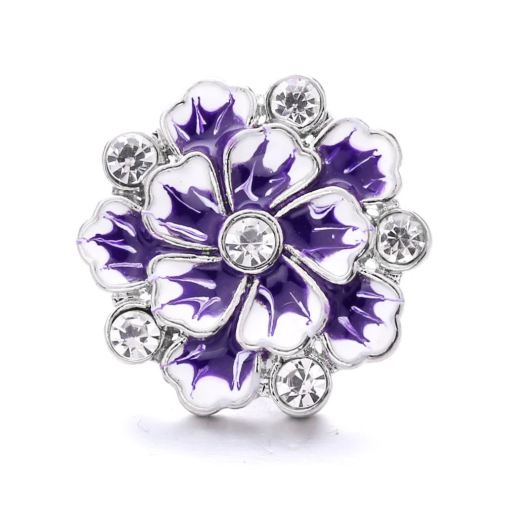 15pcs Flower Snap Button Jewelry Rhinestone Metal 18mm Snap Buttons Fit Bracelet Necklace Charm