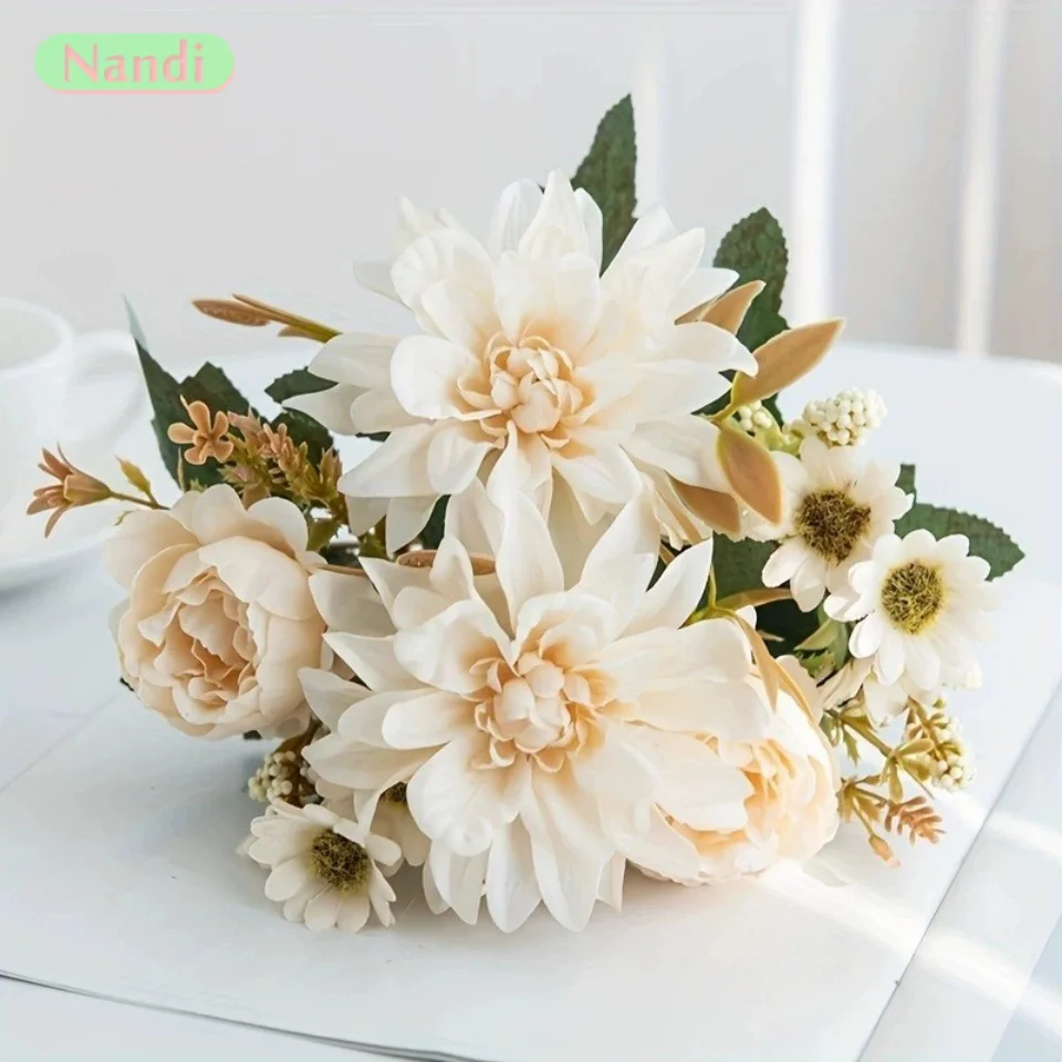 Simulierter Dahlie-Blumenstrauß, für Hochzeitsbögen, Heimdekoration, künstliche Wohnzimmer-Tischdekoration, künstliche Blumen