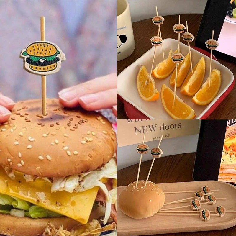 Bamboo Food Picks 100Pcs Burger Decorated Fruit Sticks Snack Skewers Party Buffet Sandwich Decoration