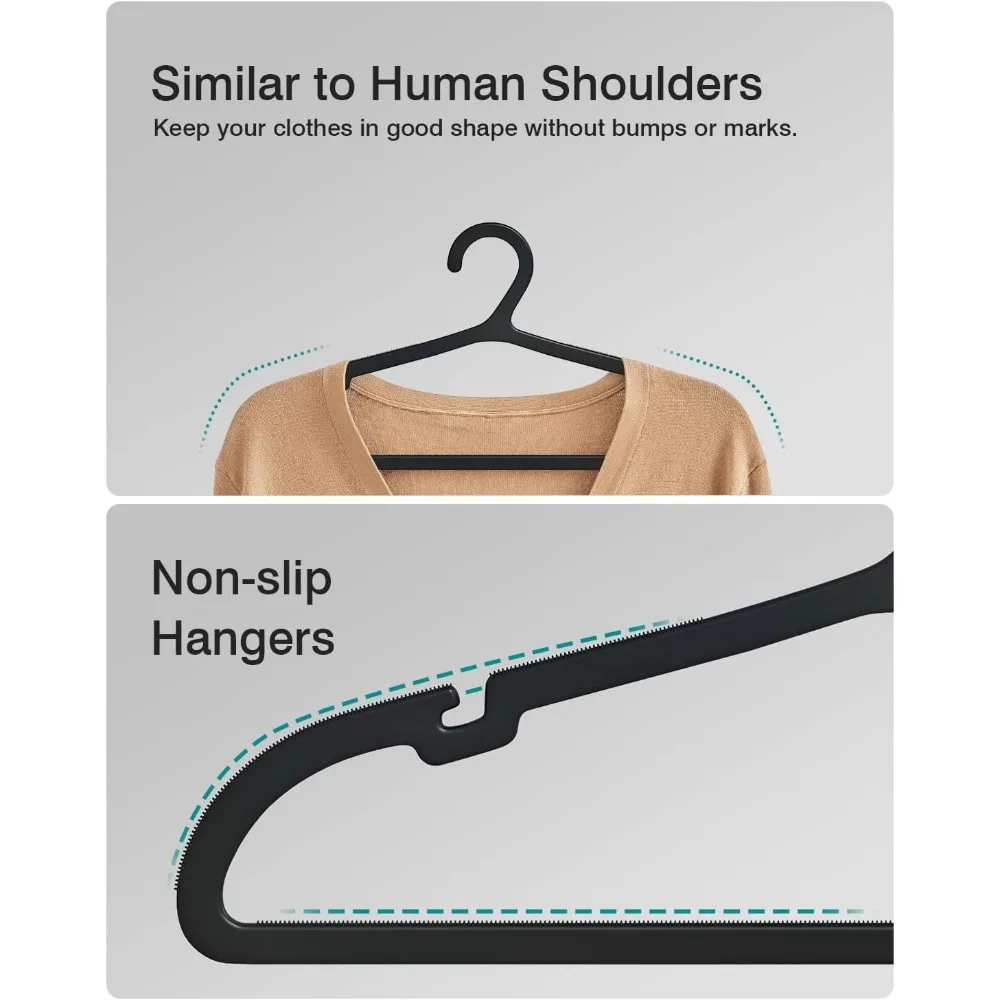 50 Pack Clothes Hangers, Non Slip Plastic Coat Hangers, Space Saving Hangers, Heavy Duty, Hanging Dry Wet Clothes,16.4" x 8.3",