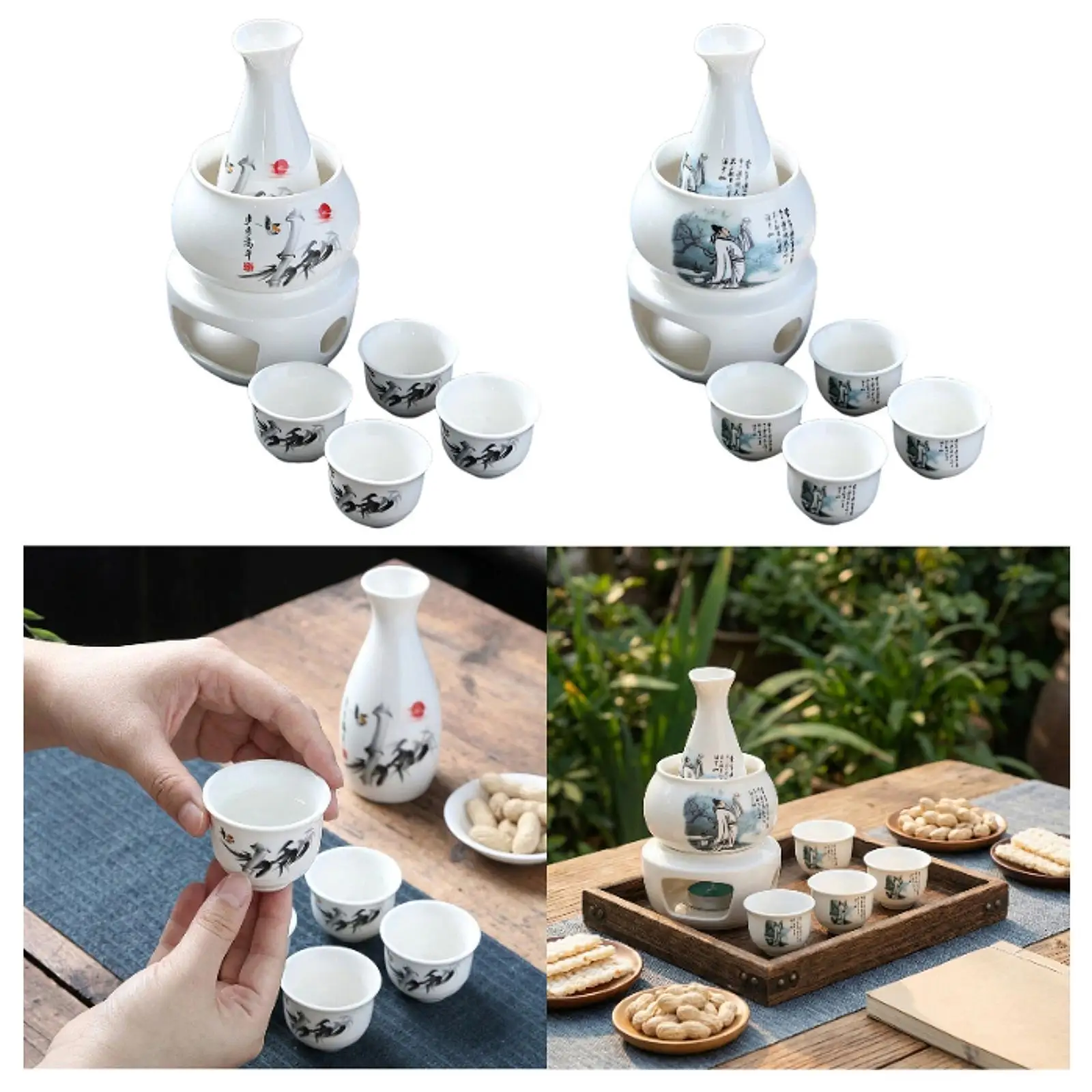 세라믹 사케 세트(워머 포함) 전통 일본 도자기 음료 용기, 가정용 바, 레스토랑용 창의적인 선물 세트