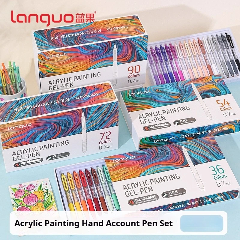 LANGUO 90/6 couleurs grande capacité presse acrylique Gel stylo 0.7mm stylo d'écriture peinture dessin papeterie bureau fournitures scolaires