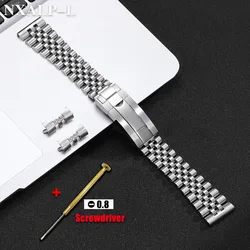 Luxury Stainless Steel Watchband Strap with Curved End Bracelet Design - 20mm (Silver)