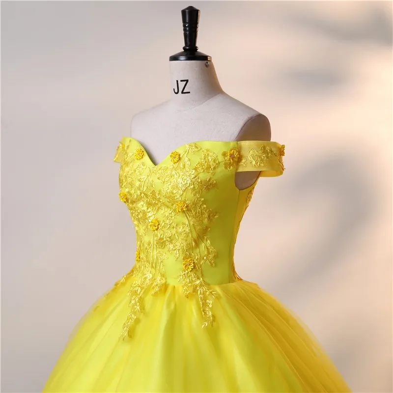 Ashley Gloria Yellow Party Dress Sweet Quinceanera Dresses Elegant Off Shoulder Ball Gown Classic Lace Vestidos Customize B01 images - 6