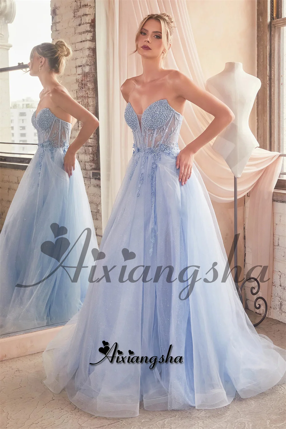 Aixiangsha Fairy-tale Prom Dresses for Women Sweetheart Slit Tulle Sleeveless Beadings Zipper Vestidos De Gala Custom Made