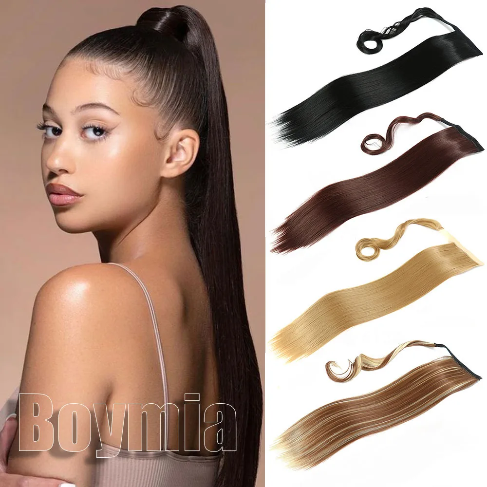 

Long Straight Ponytail Hair Synthetic Extensions Heat Resistant Hair 22Inch Wrap Around Pony Hairpiece for Women BOYMIA