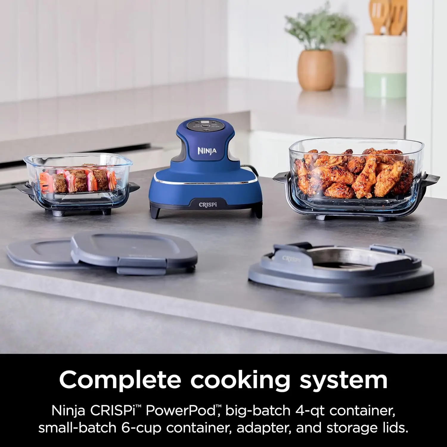 Home Cooking, Blue Air Fryer with Non-Toxic Glass, Microwave, Freezer & Dishwasher Safe, 4 QT & 6 Cup Containers 3