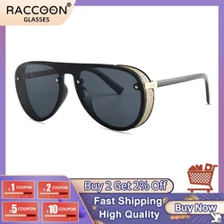 Newest Oval Pilot Steampunk Vintage Retro Windproof Round Frame Big Oversize Eyemwear Fashion Sunglasses Transparent One Piece