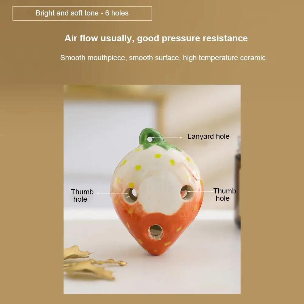 Cartoon Ocarina 6-hole Alto C-tune Shell Strawberry Shape Ocarina Beginner Teaching Toys Ceramic Pendant