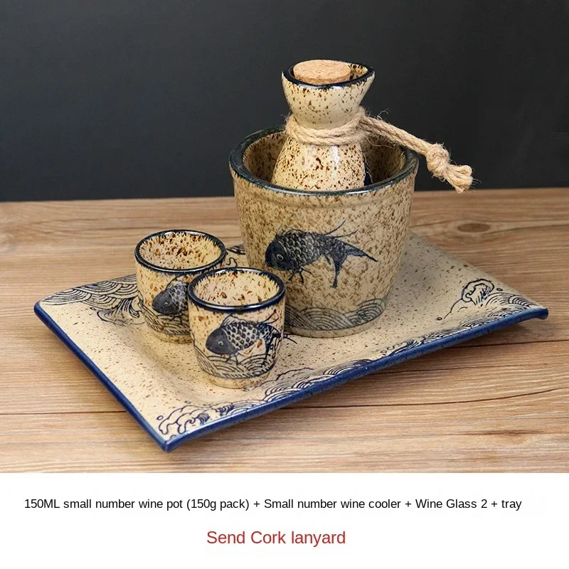 Set Céramique Pot à Saké Traditionnel - 1 Pichet + 4 Tasses Assorties - Pour Usage Privé, Repas Famille