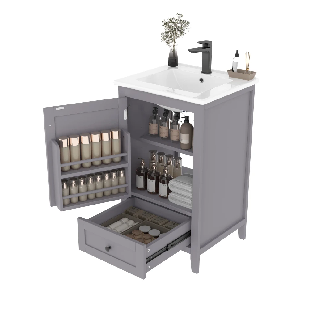 51 x 46 x 85 cm Stand-Badezimmerschrank mit Waschbecken, geräuschlose Schublade mit großem Fassungsvermögen, verstellbarem Regal, Keramikwaschbecken – Detail 30