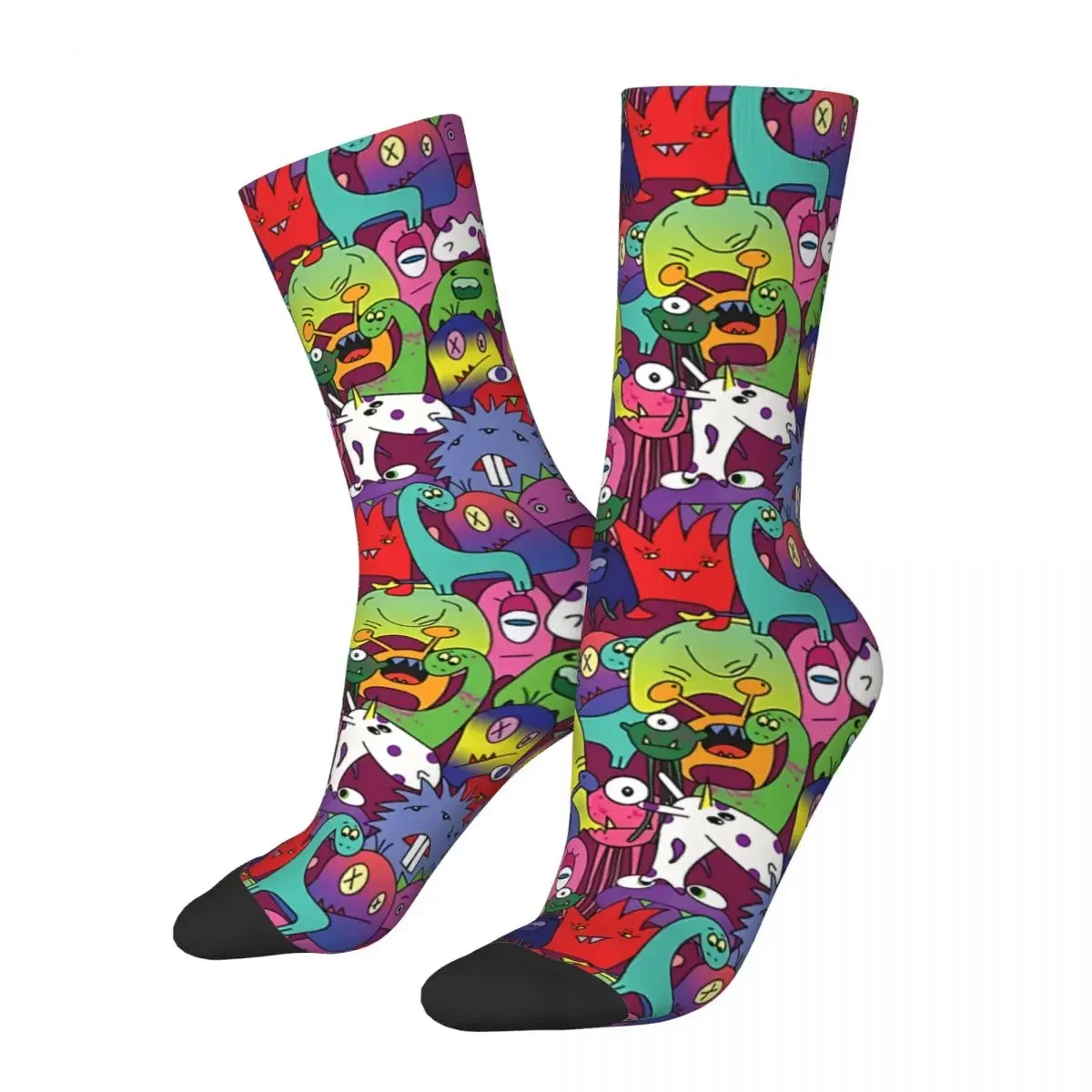 

Funny Crazy Sock for Men All Monsters Hip Hop Vintage Alien Happy Pattern Printed Boys Crew Sock Novelty Gift